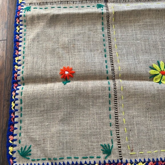 Boho Handmade Burlap Table Cloth - Size 104 in x 60 in. - Picture 3 of 7